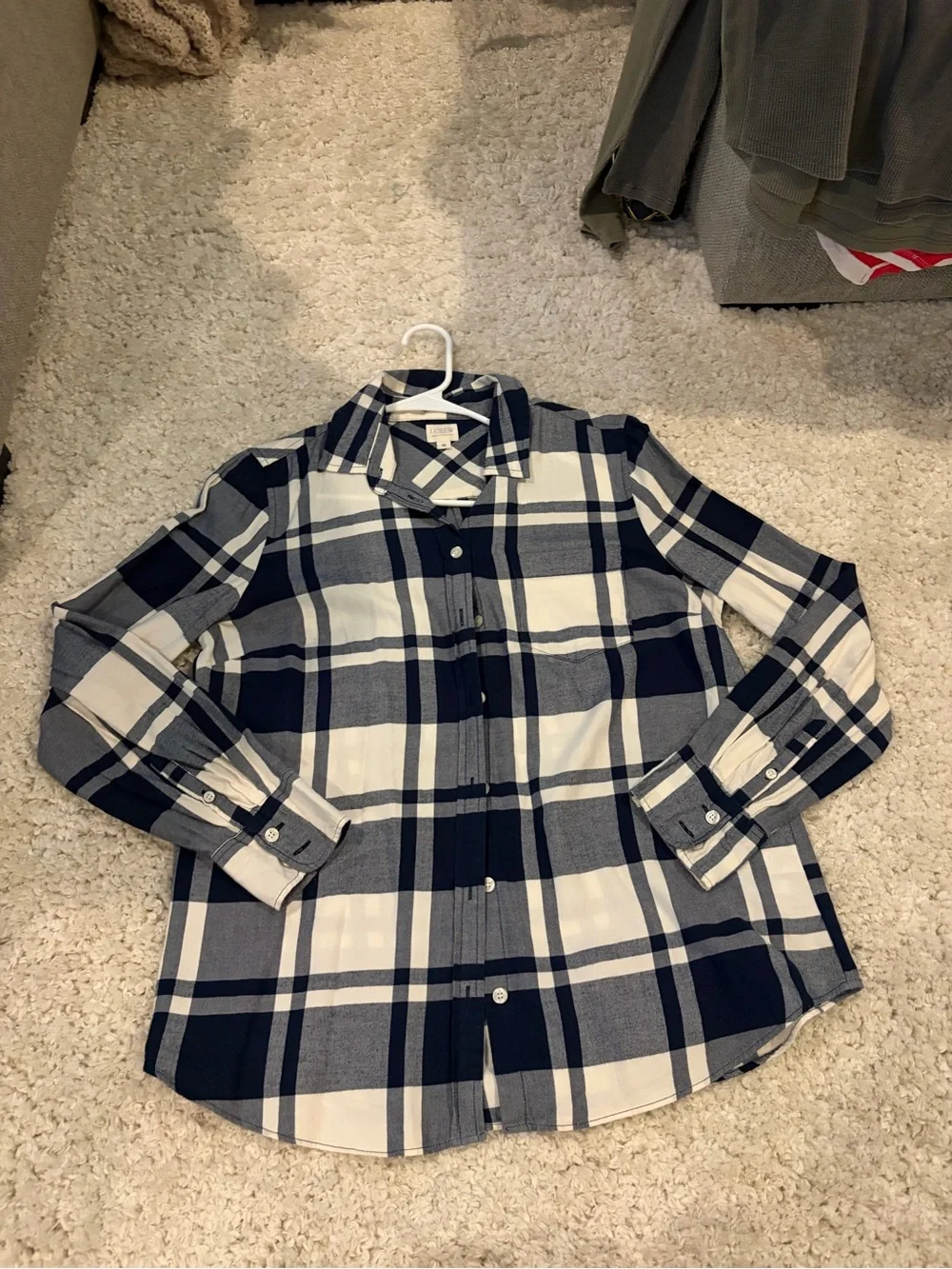 J. Crew Navy and White Plaid Button-Down Shirt
